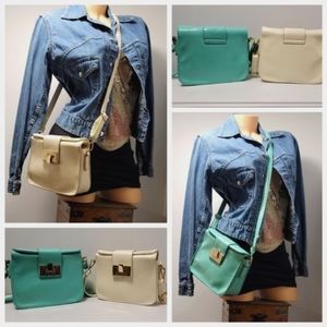 Two Real Cute Green and Cream Color Cross Budy Bags Purses  Small. Vegan Leather